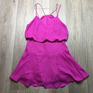 Lulus Mini V-Neck Georgette Wanna Bet? Sleeveless Dress Magenta Large